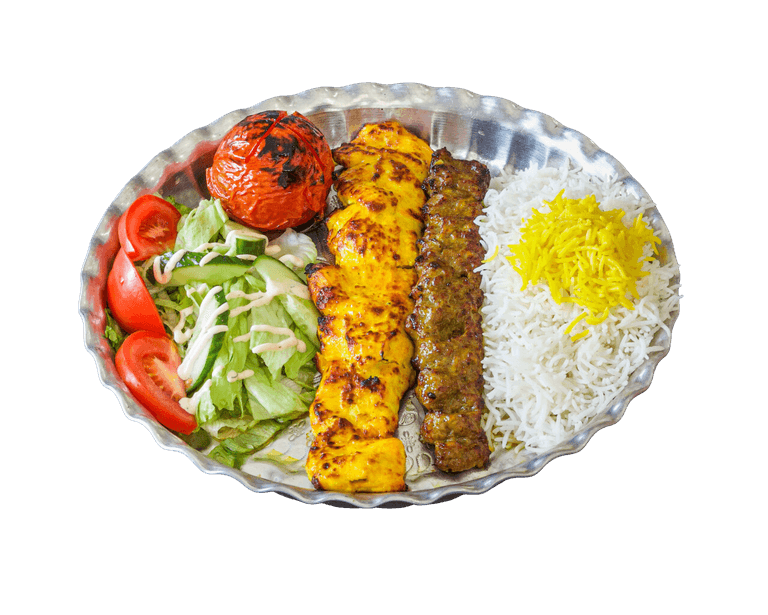 Djudjeh und Kubideh mit Safranreis