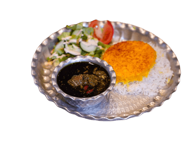 Ghormeh Sabzi mit Safranreis